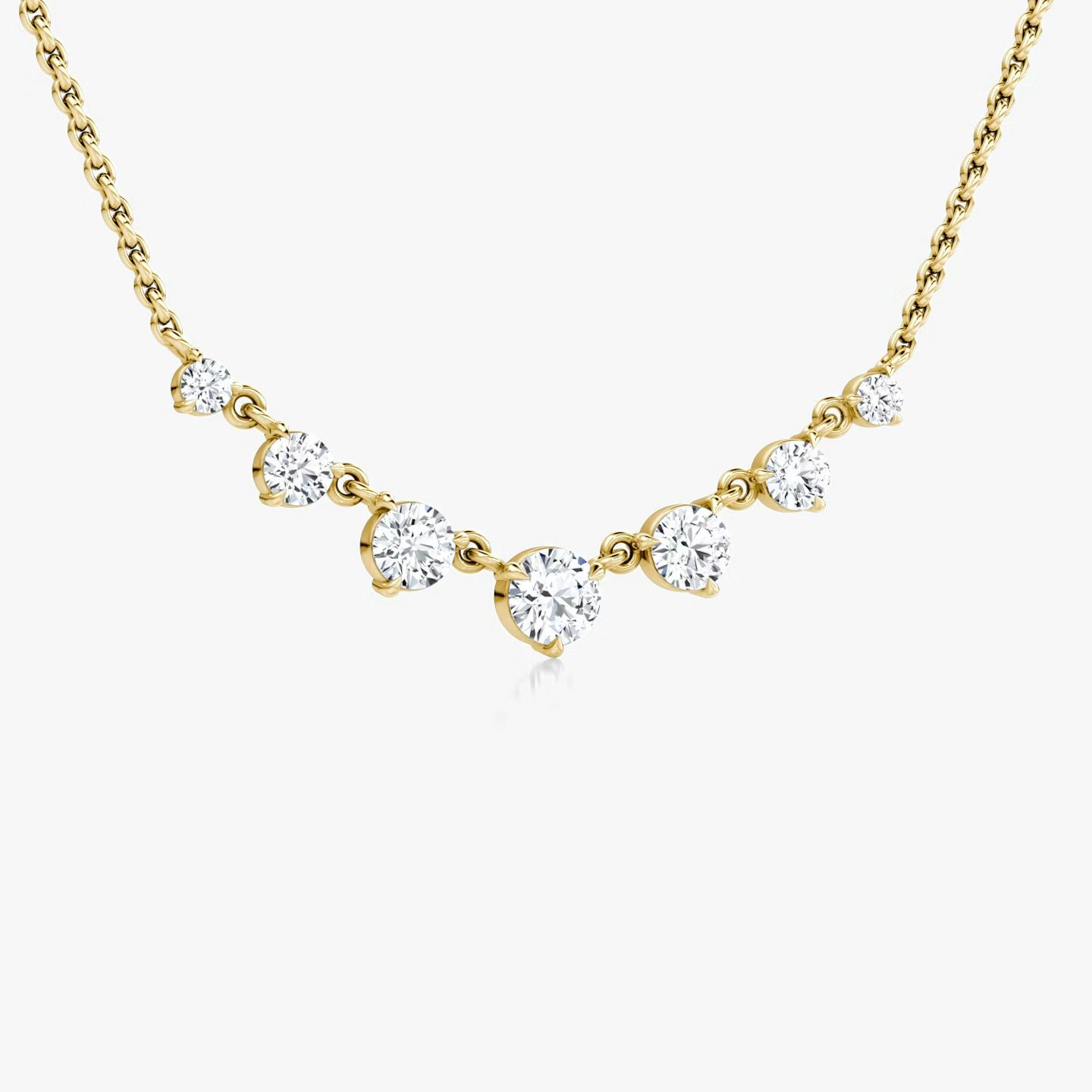 Linked Tennis Necklace | Round Brilliant | 14k | 18k Yellow Gold | Chain length: 16-18